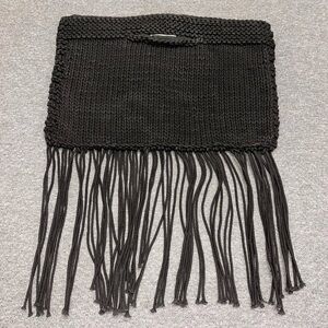 NWOT black MER SEA chunky knit fringe tassel clutch purse. Measures 13.5x8 1/4